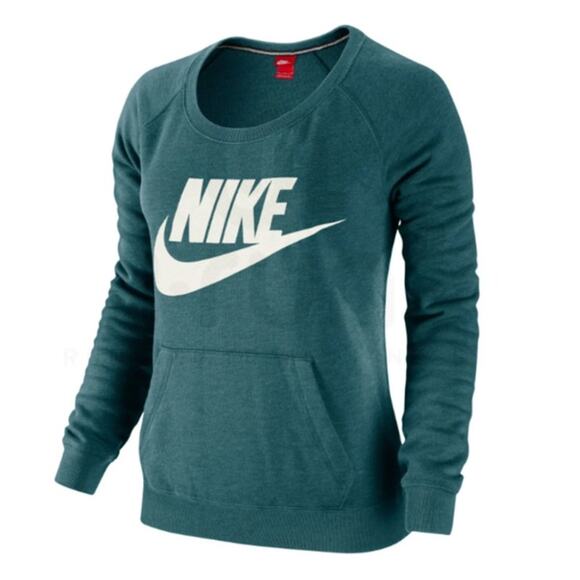 Nike Tops - Nike Green Blue Teal Scoop Neck Pullover Terry Sweatshirt Womens S Regular Fit